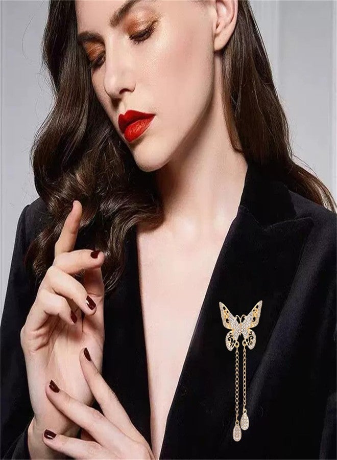 WCRAZYE Butterfly Brooch for Women Animal Insect Butterfly Brooch Pin Fashion Butterfly Rhinestone Brooch Pin Fashion Wedding Jewelry (Gold) - Image 2
